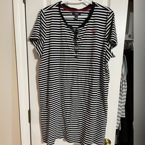 Chaps Striped Lace Up Dress